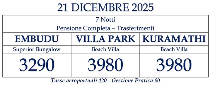 Tariffe Natale Maldive